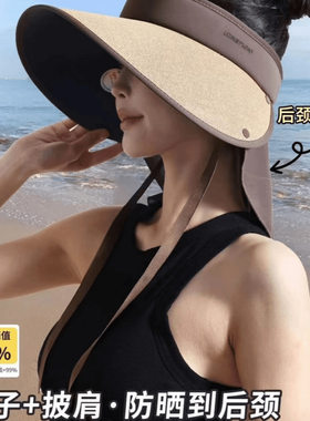 2025新款空顶防晒帽女夏季遮阳隔热海边沙滩遮阳帽折叠后颈太阳帽