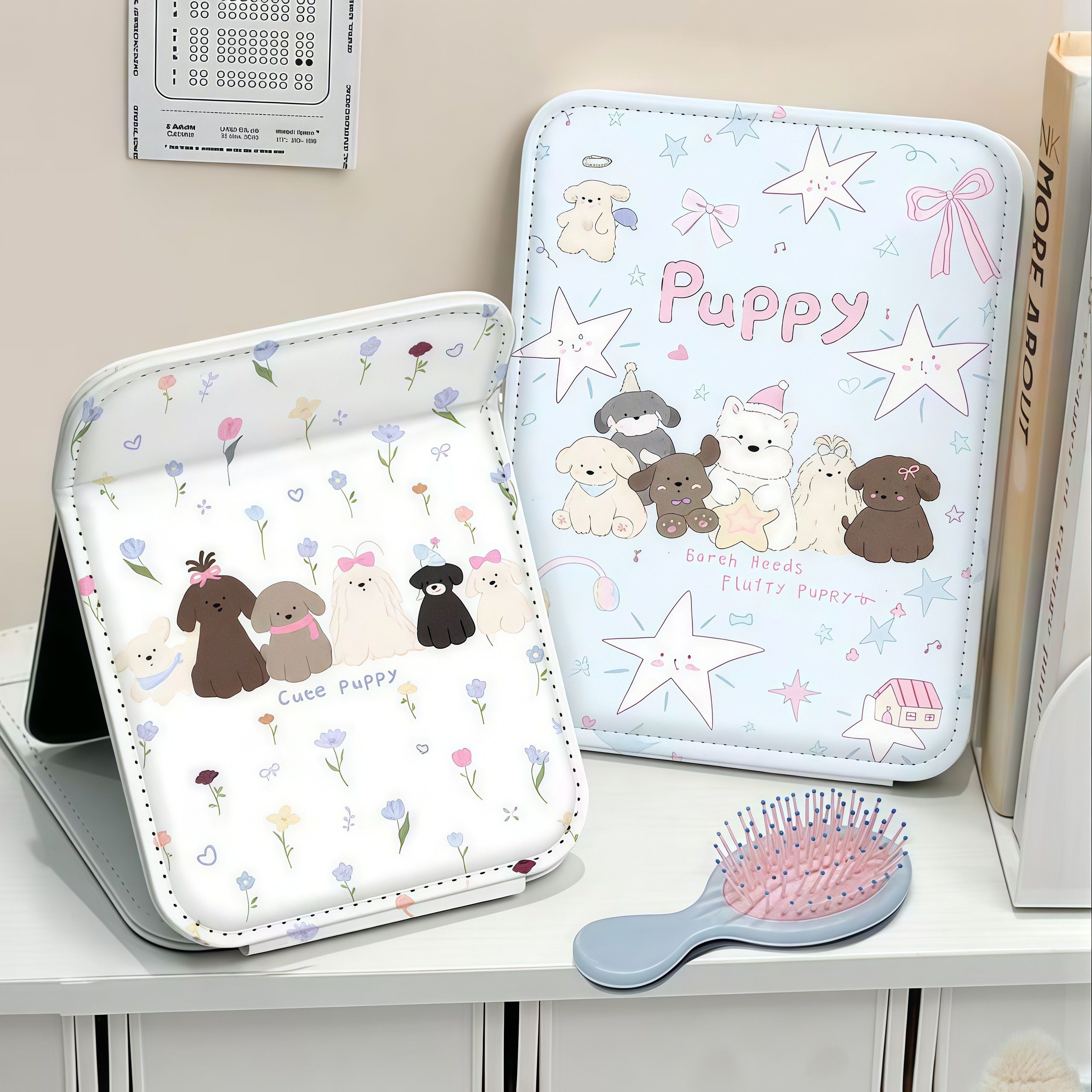 折叠镜桌面化妆镜子家用学生宿舍可爱猫咪花朵随身镜小巧便携台式