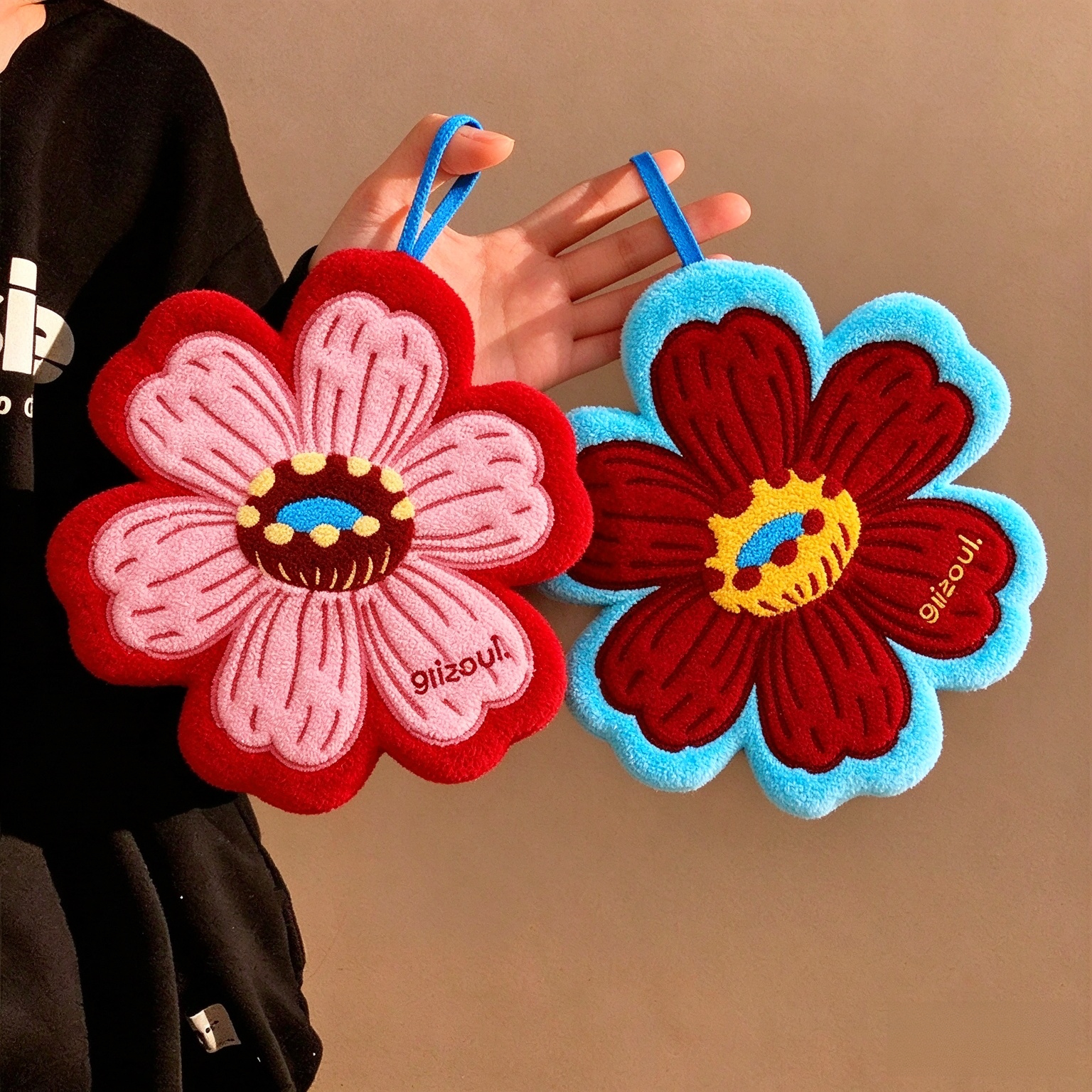 花朵擦手巾挂式高颜值超强吸水加厚加大擦手帕厨房卫生间抹手毛巾