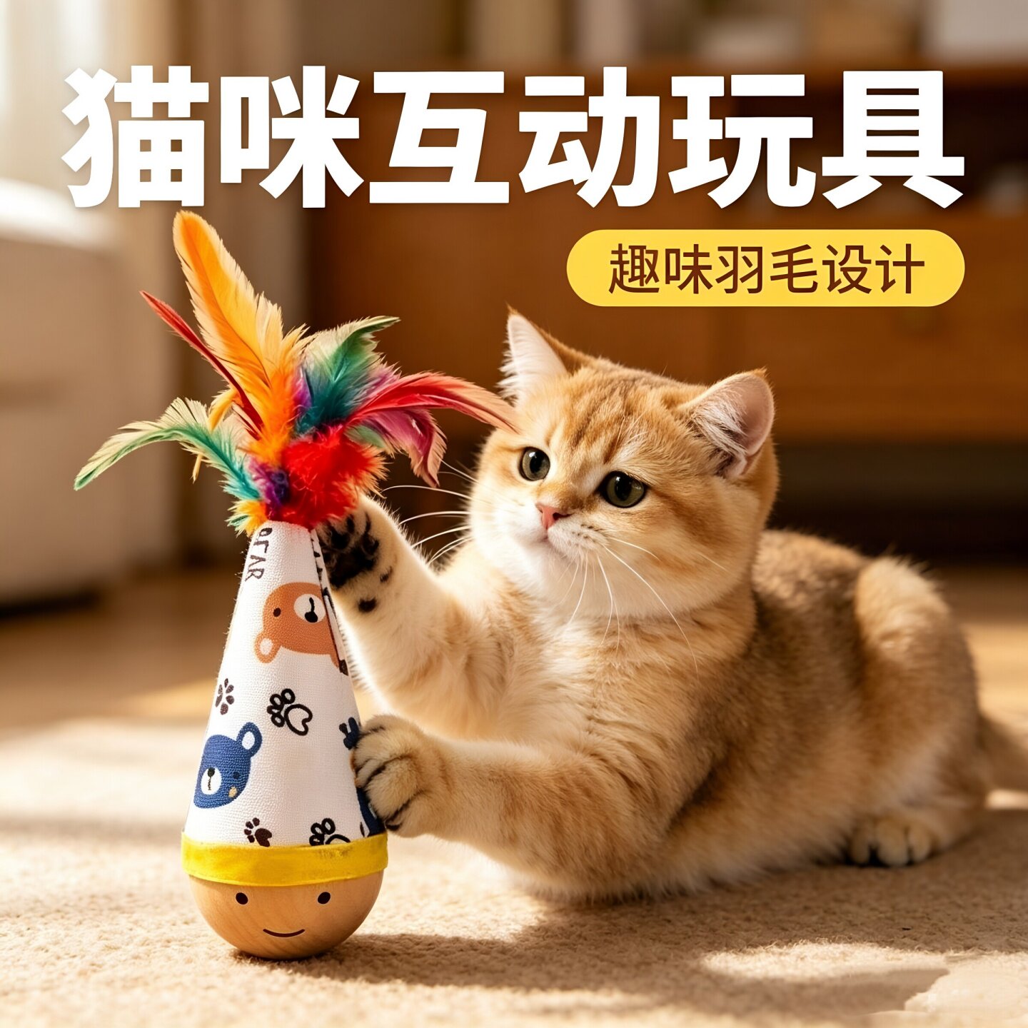 猫玩具不倒翁小猫咪自嗨解闷神器磨牙消耗体力羽毛逗猫棒互动游戏