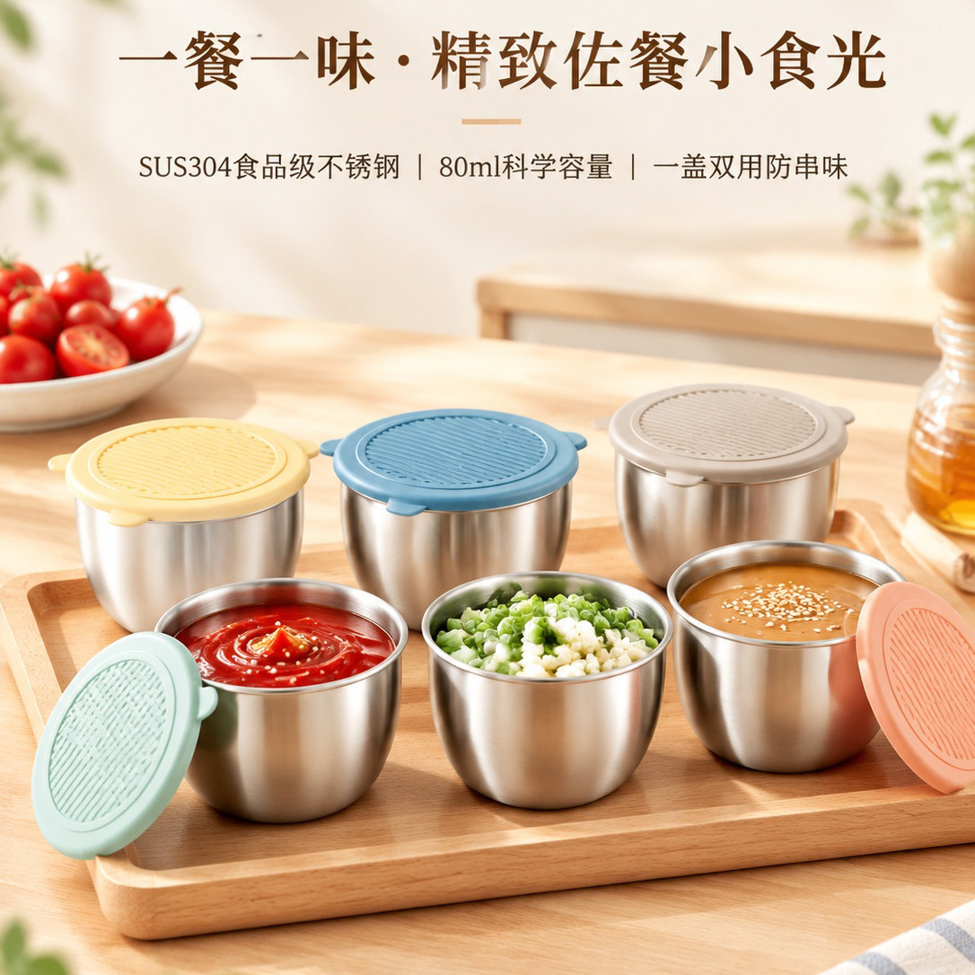 304不锈钢带盖迷你蘸料碗