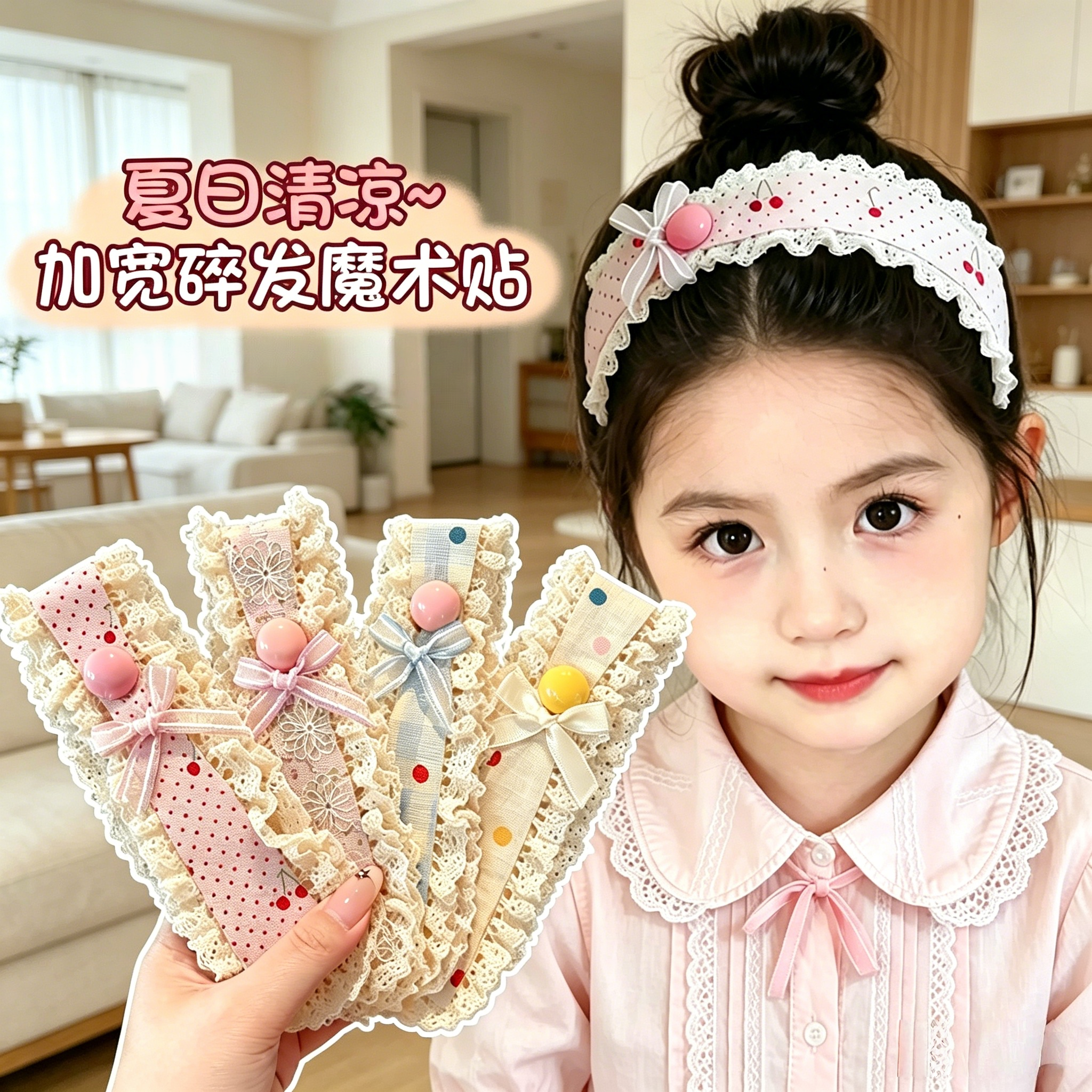 儿童碎花宽边魔术贴前额碎发整理神器后脑勺头发固定发带发箍发饰
