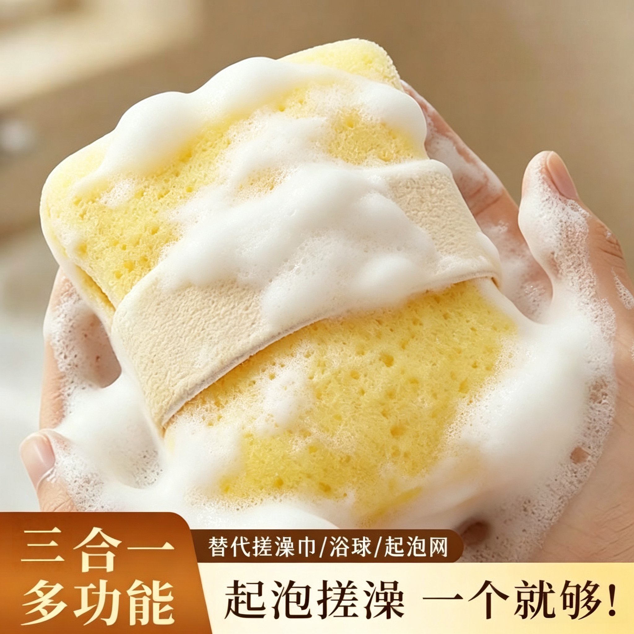 三合一肥皂袋沐浴海绵起泡网搓澡洗脸手套超柔软加厚沐浴球香皂袋