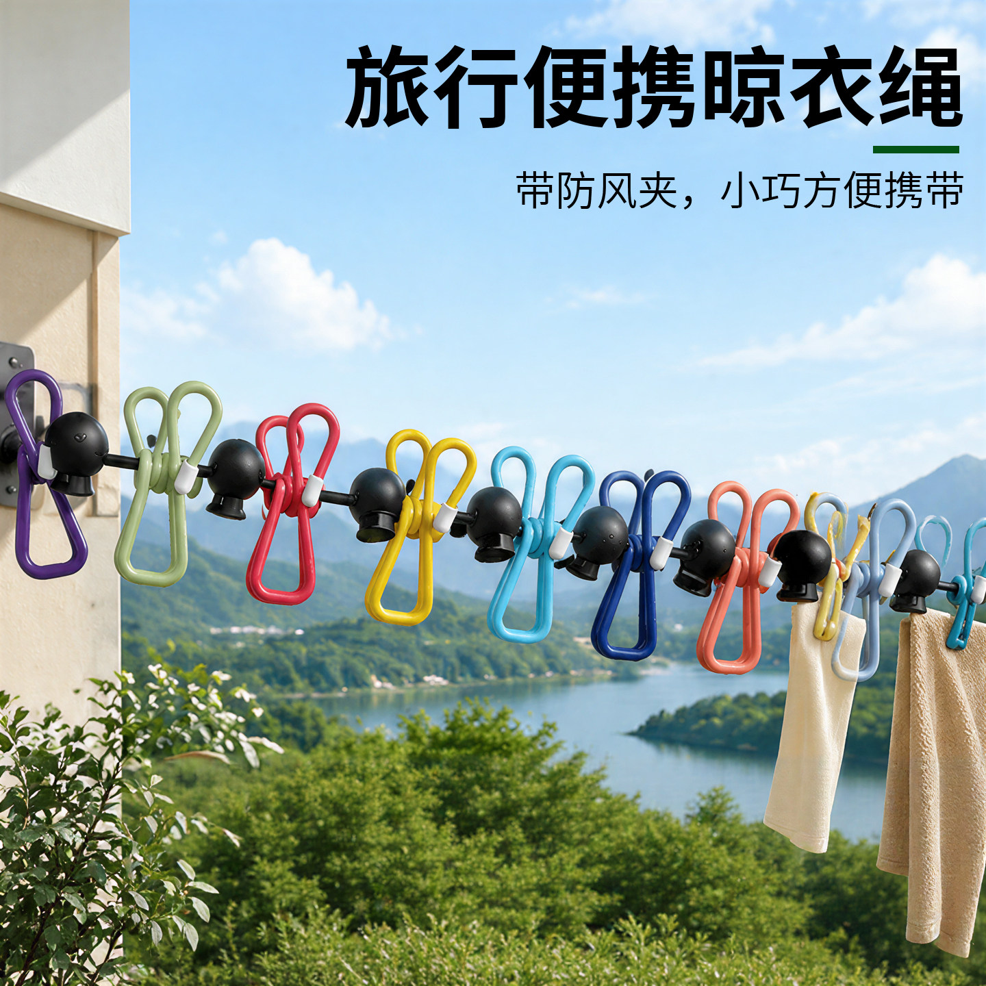 旅行晾衣绳折叠衣架便携旅游晾衣绳带夹子酒店晒衣绳户外晒被子绳