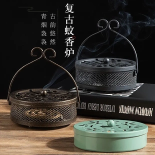 不锈钢蚊香盘托盘防火防烫家用露营安全带盖大号接灰盘复古蚊香盒