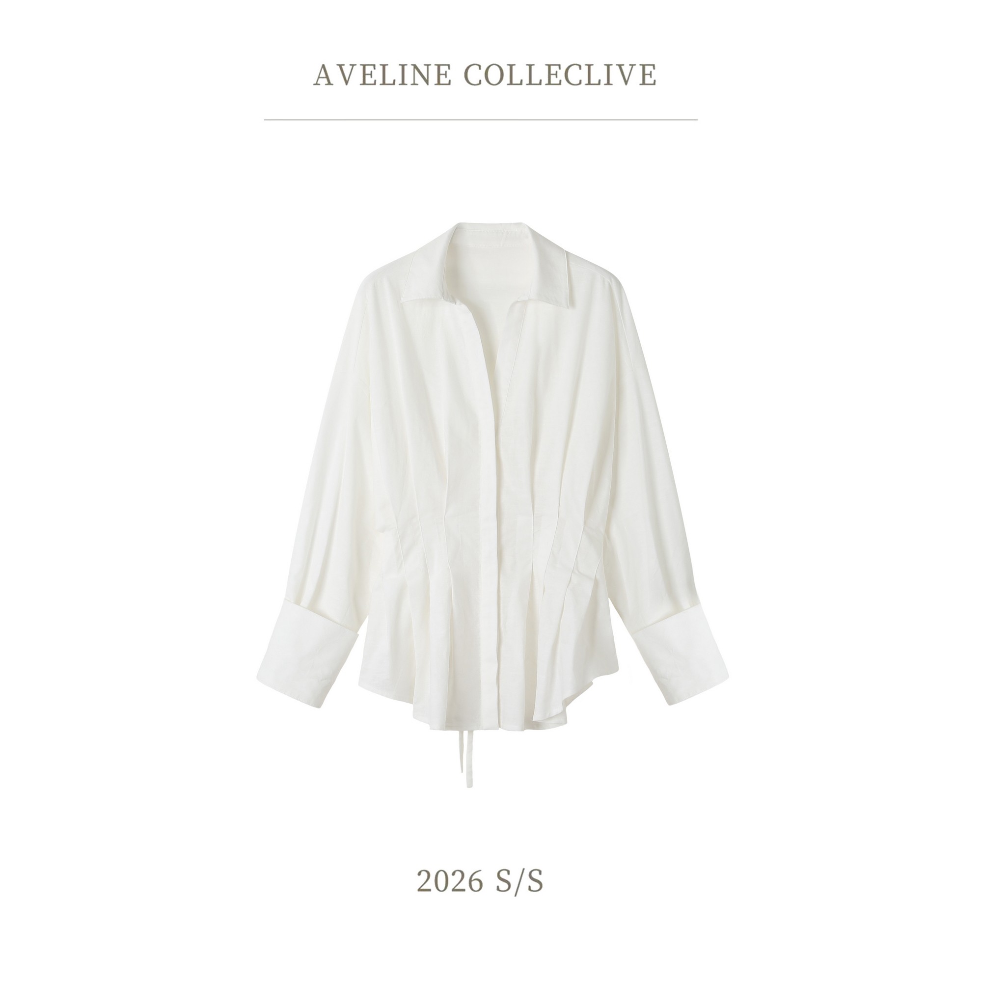 Aveline 夏季新款腰部褶皱绑带衬衫设计显瘦棉麻混纺上衣女 - 实物图