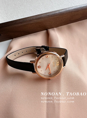 NONOAN 简约ins贝母字面手表女学生精致气质镶钻真皮高级感石英表