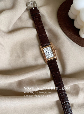 NONOAN 气质女学生ins风复古文艺韩版简约真皮chic方形表盘石英表