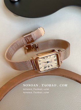 NONOAN 方形表盘简约ins小众手表女学生文艺学院风复古气质石英表