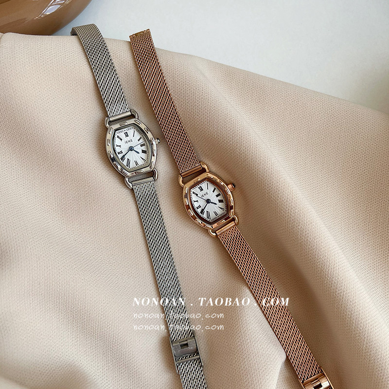 nonoan 金色链条酒桶款ins罗马刻度手表女学生简约经典小表盘腕表