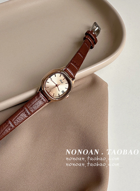 NONOAN 高级学院风ins细带小表盘复古风文艺青年少女日历皮带手表
