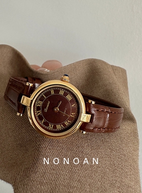 NONOAN 经典复古圆形罗马小表盘贝母盘时尚气质ins高级感皮带手表