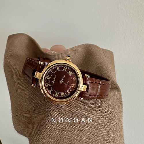 NONOAN 经典复古圆形罗马小表盘贝母盘时尚气质ins高级感皮带手表