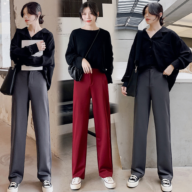 Real shot of 300 grams of Gore pattern spring 2020 High Waist Wide Leg Pants Suit women's mopping pants