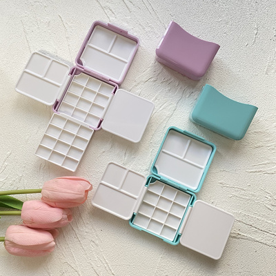 水彩颜料盒便携写生折叠款带水桶水彩调色盒塑料盒定制水彩分装