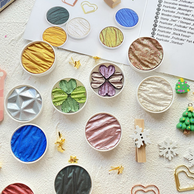 2024圣诞限量版德国Finetec coliro手工固体珠光水彩颜料2限定色