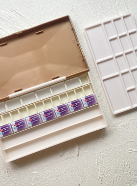 水彩颜料收纳盒塑料可拆卸调色盘白夜收纳盒便携卢卡斯可装30个RS