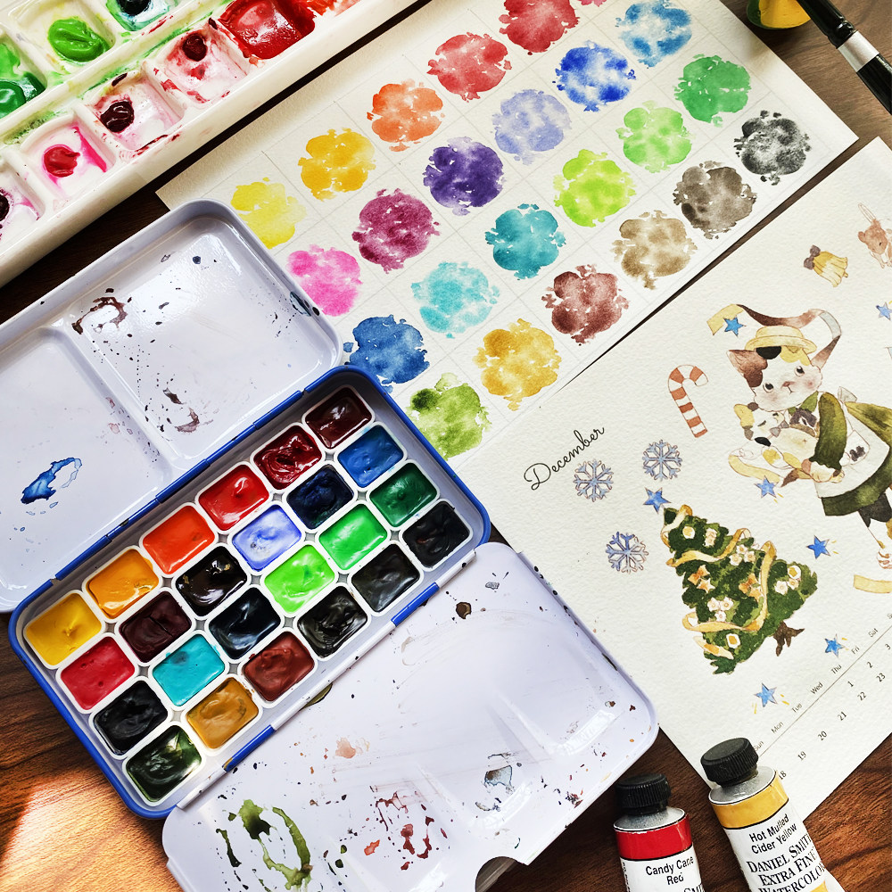 包邮进口丹尼尔史密斯水彩颜料ds基础24色水彩插画艺术家分装