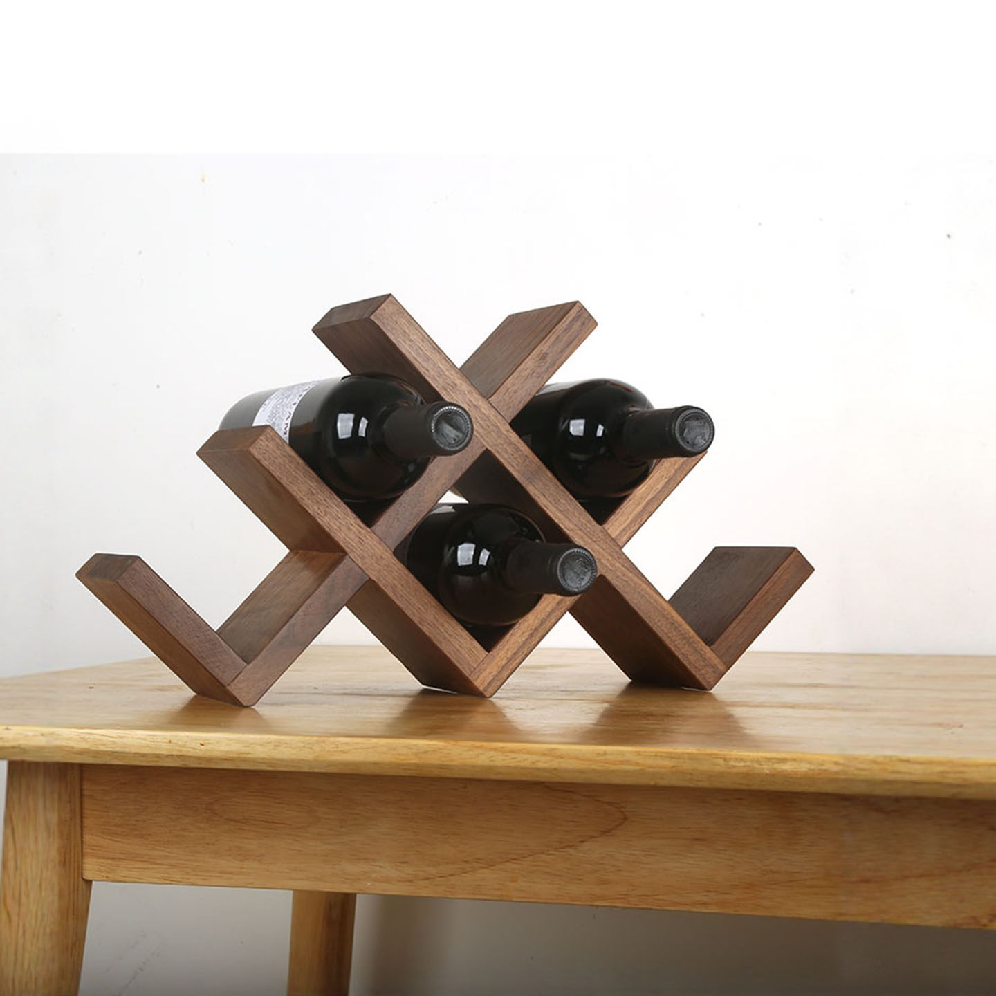 全实木黑胡桃 北美橡木红酒架北欧简约桌面小型葡萄酒架 日式摆件