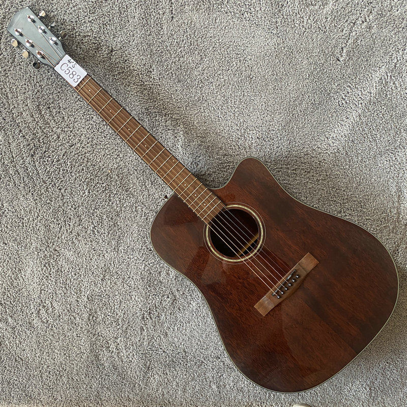 瑕疵 41英寸单板民谣非洲桃花心木面单木吉他 电箱款带液晶EQ特价