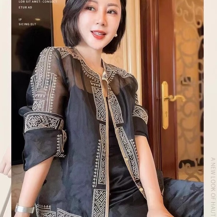 初夏防晒开衫外搭欧根纱上衣轻奢高级感薄款衬衫女新中式国风