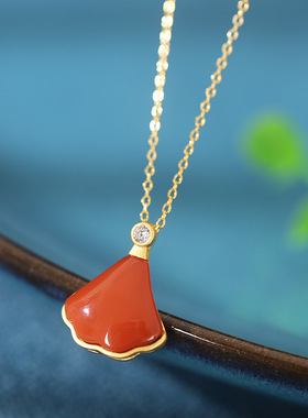 新中式项链夏尼南红玛瑙节日扇形