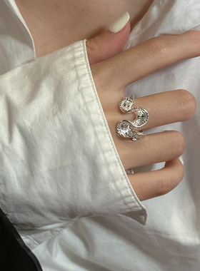 唐草纹理韩国戒指S925纯银个性