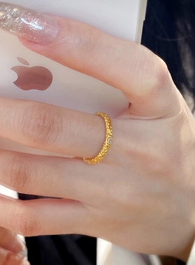 不掉色钛钢单颗锆石纹理戒指