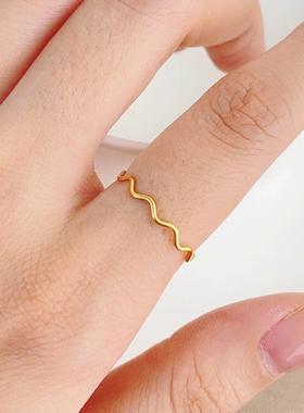 不掉色钛钢超细波纹戒指