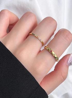 钛钢叠带镶钻彩虹色戒指女钛钢