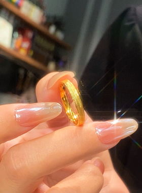 镀k金 新款珠边车花水波纹素圈简约轻奢情侣对戒A413
