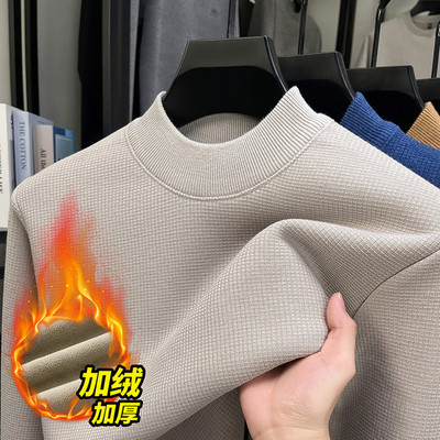 高级感2025新款套头纯色高领男士毛衣冬季加绒加厚保暖针织打底衫