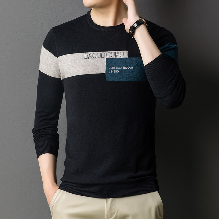 羊毛衫男士春秋款针织衫圆领薄款毛衣男长袖t恤线衣打底衫