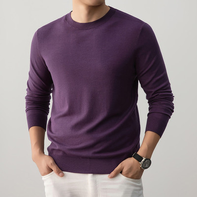 男装16针精纺圆领长袖针织衫男打底针织男毛衣时尚秋季假日风