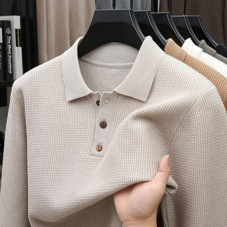 混纺翻领毛衣男士2025秋冬季薄款打底衫纯色商务休闲针织羊毛衫MF