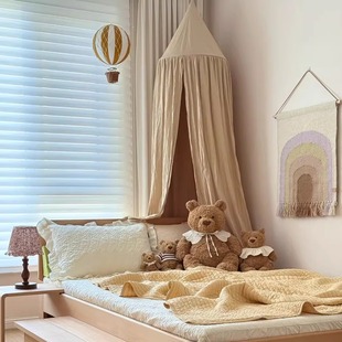 北欧ins风圆顶床幔纯色儿童吊顶蚊帐床上帐篷遮光床帘亲肤床帐