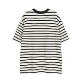 T016-P35纯棉克重250学院风黑白条纹短袖T恤男女情侣百搭t恤，男装T恤，电商C309A