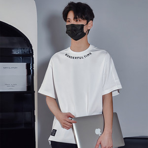 T6116-P52 81%棉19%锦纶 夏季痞帅领口字母刺绣圆领短袖T恤半袖t图片