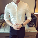 C76-P48春夏纯色立领男士韩版休闲发型师中袖衬衫七分袖衬衫男，男装衬衫，电商C309A