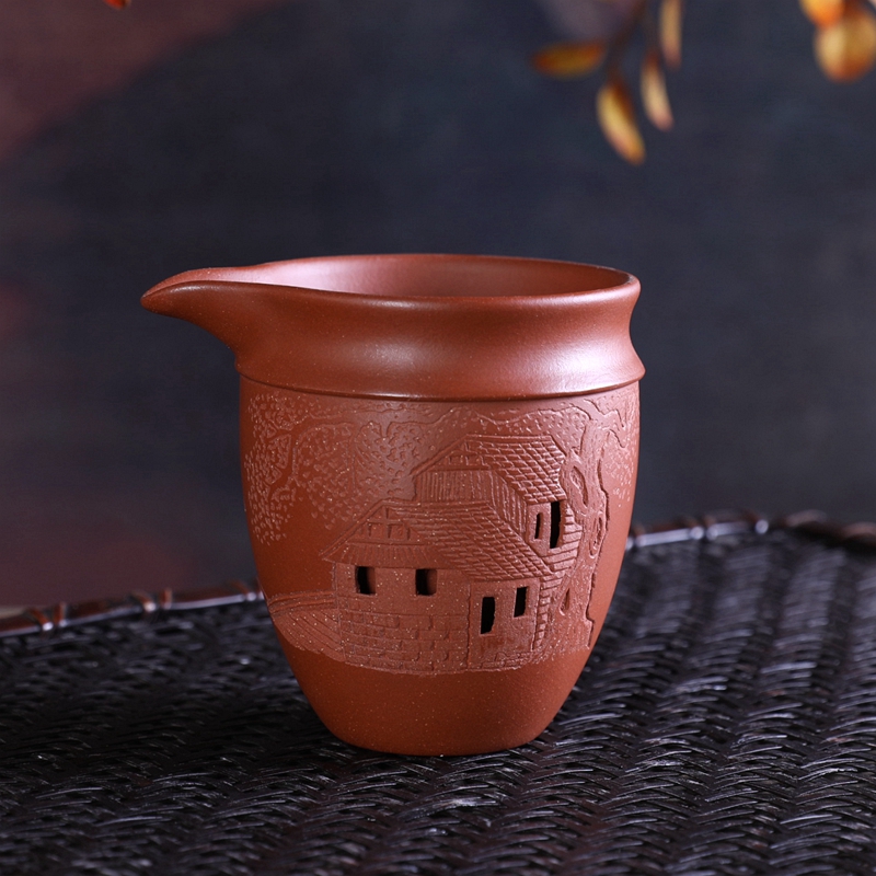 暖暖茶器精品紫砂手工江南春双层隔热公道杯260ml 公杯茶道配件