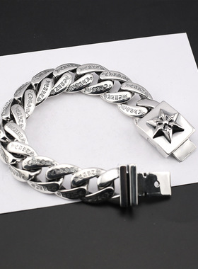 JPVIP复古六芒星重工美式粗链条泰银手链做旧风格镀纯银潮流手环
