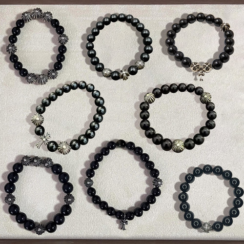 王嘉尔黑曜石十字架泰银珠手串