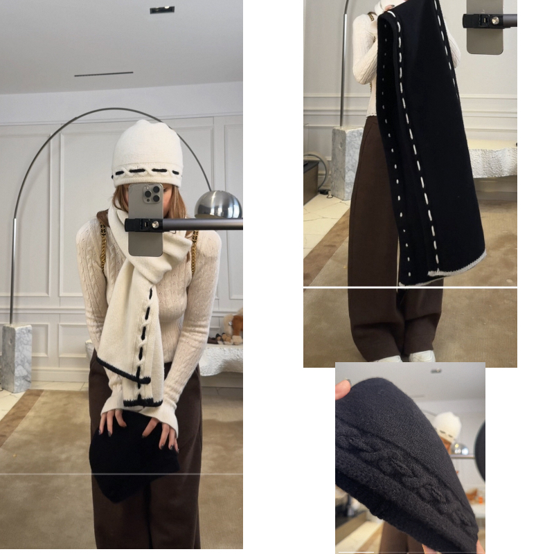 人鱼纯羊毛香家典藏氛围感撞色围巾时尚百搭帽子组