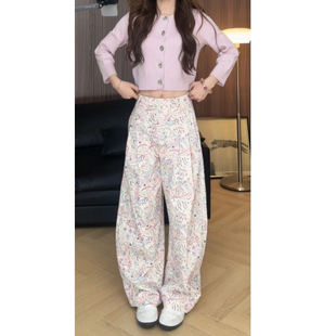 人气王 裤 小鱼涂鸦裤 女春季 子 25s双褶茧型高腰休闲裤 一忘皆空