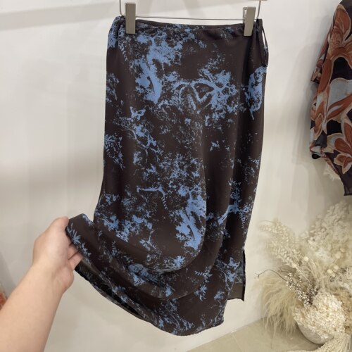 复古印花高腰系带半身裙女凉爽
