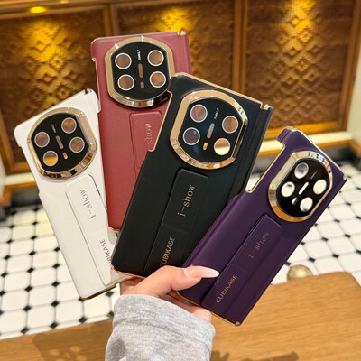 适用华为matex3手机壳matex5保护壳matex6保护套matex7手机壳mateXT手机mateXTS双中轴电镀腕带支架素皮防摔