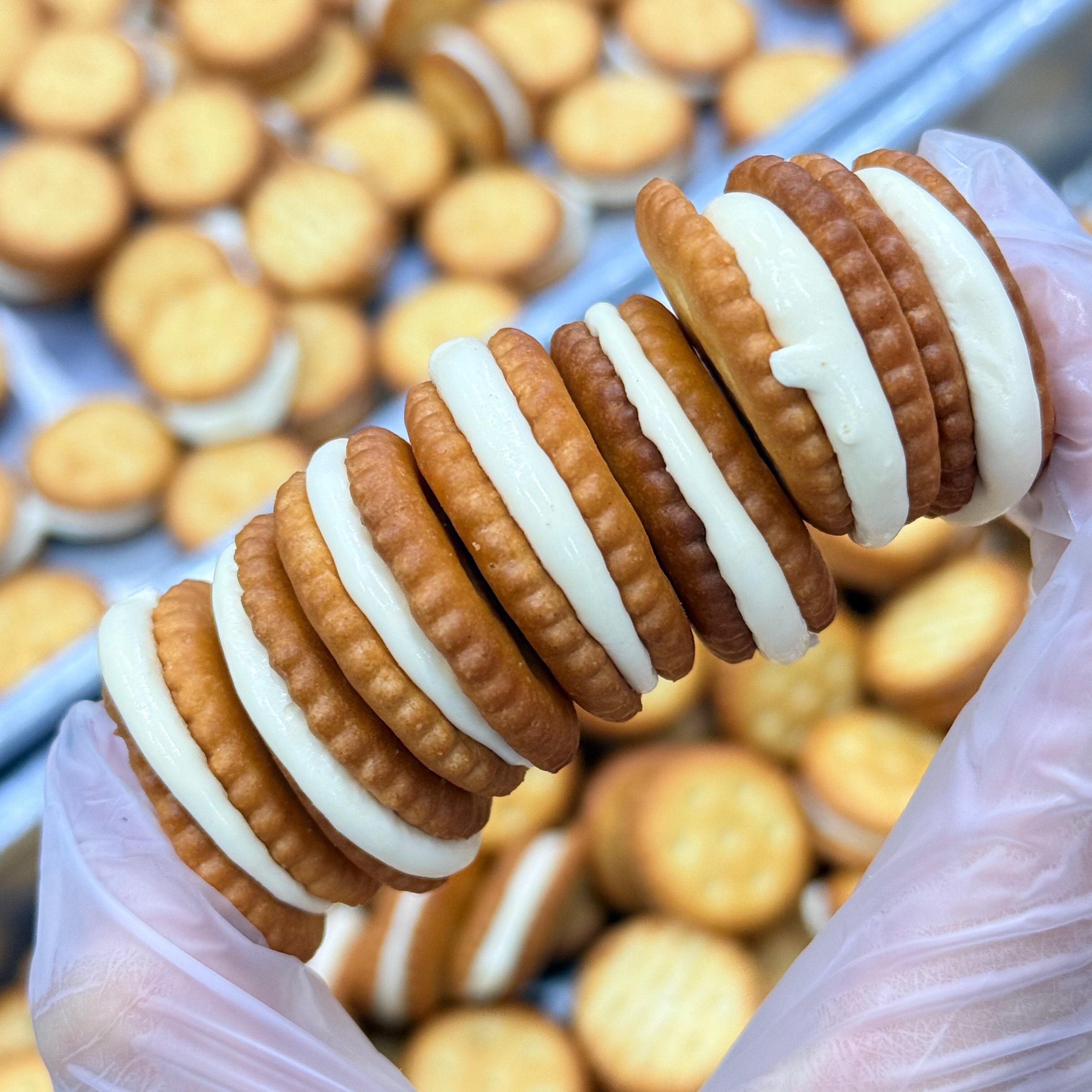 500g纽扣饼牛扎饼手工牛轧糖糕点零食小吃汉堡酥食品网红夹心饼