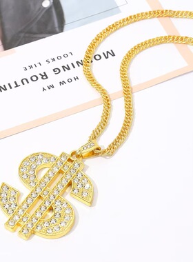 嘻哈大美金符号转动镶钻项链饰品