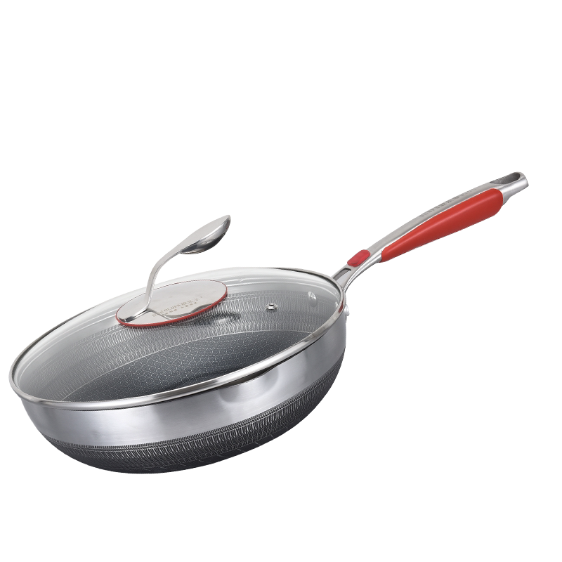 欧乐菲双面不锈钢不粘煎炒锅28cm燃气灶电磁灶中式无油烟灶具通用