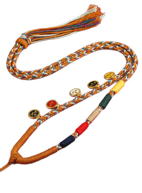 五路项链藏式手工编织棉线八股编织吊坠项链唐卡挂绳佛牌吊坠